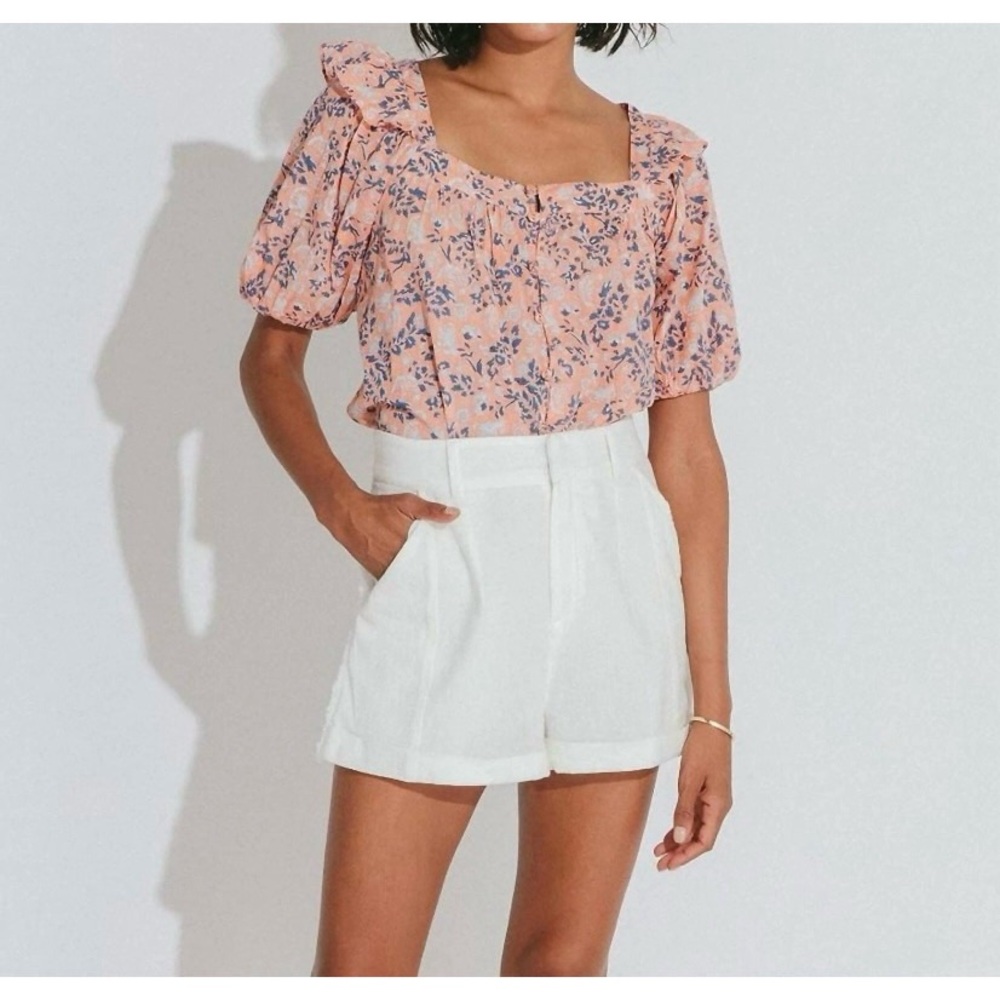 cleobella mariana puff sleeve short sleeve ruffle blouse positano floral pink